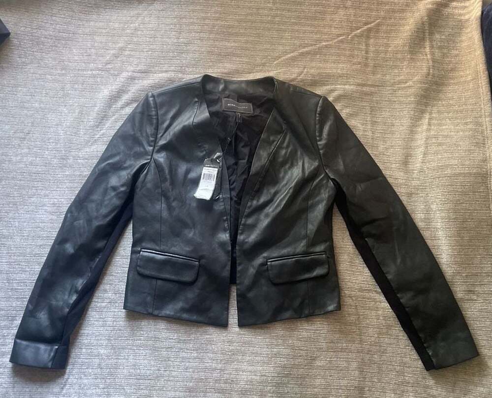 BCBGMAXAZRIA Cruz Faux-Leather Mixed-Media Jacket Size S